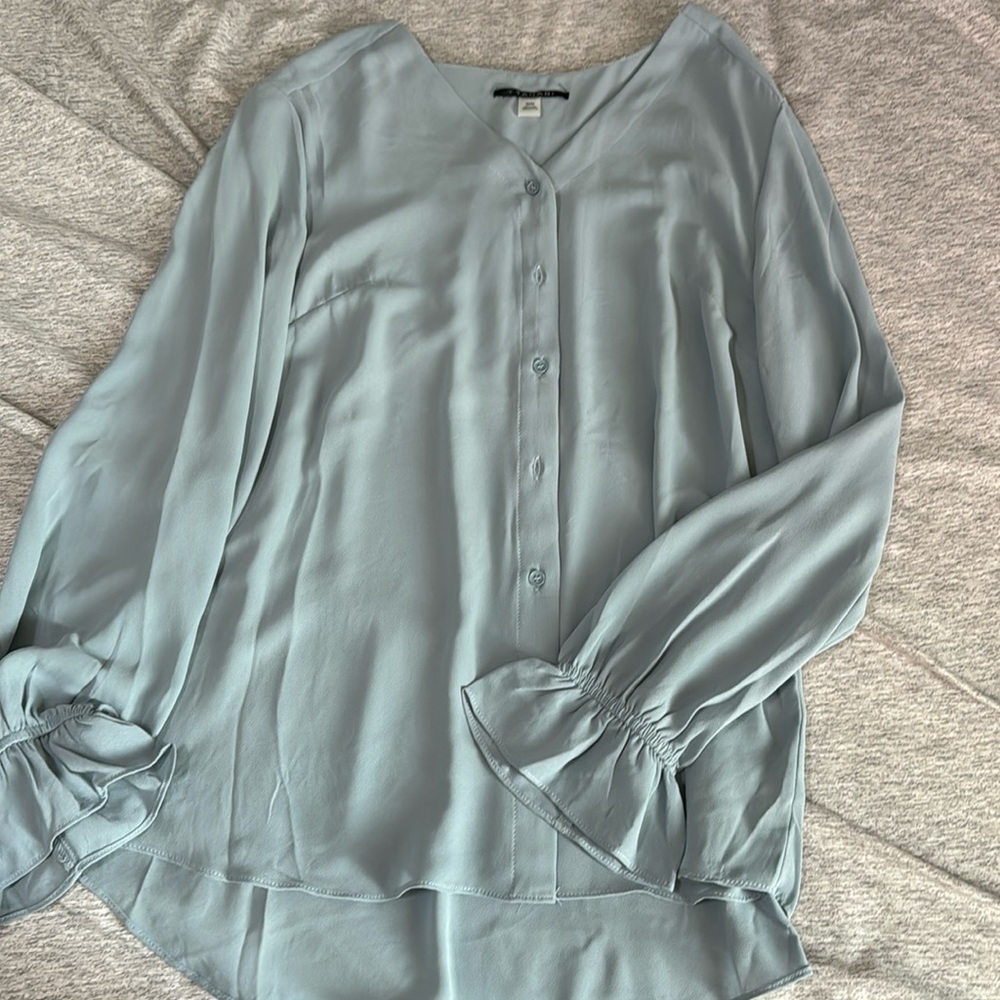 Tahari Button Up Blouse Powder Blue Medium
